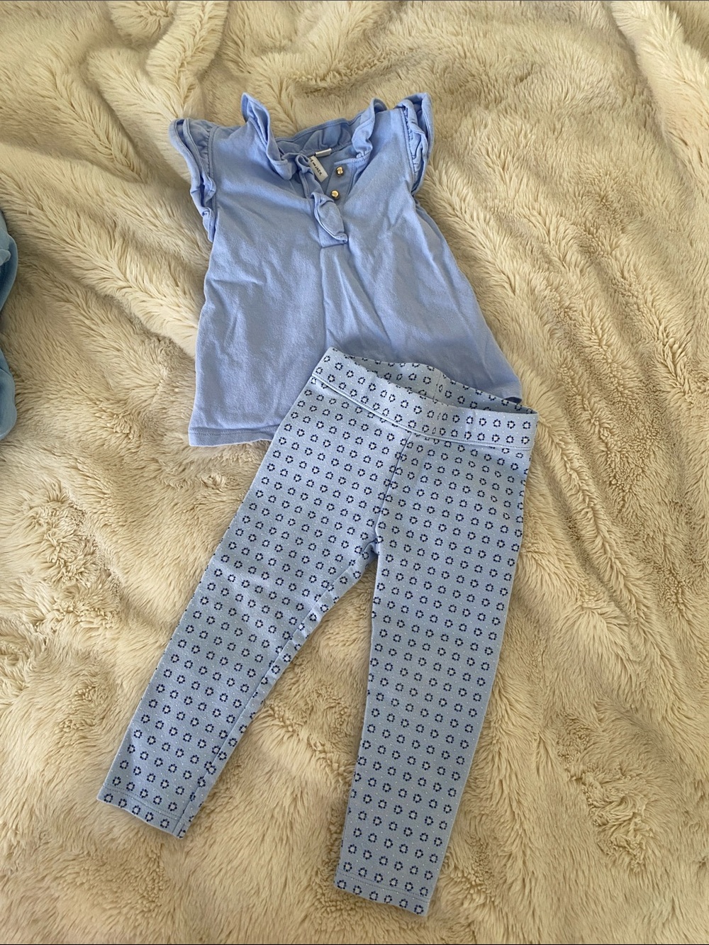 Janie and Jack Light Blue Ruffle-Neck Top with Gold Buttons & matching leggings